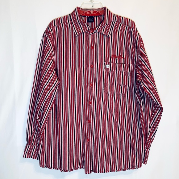 PHAT FARM VINTAGE 90s Y2K RED WHITE STRIPE LONG SLEEVE BUTTON DOWN SHIRT. SzXL - Picture 1 of 7
